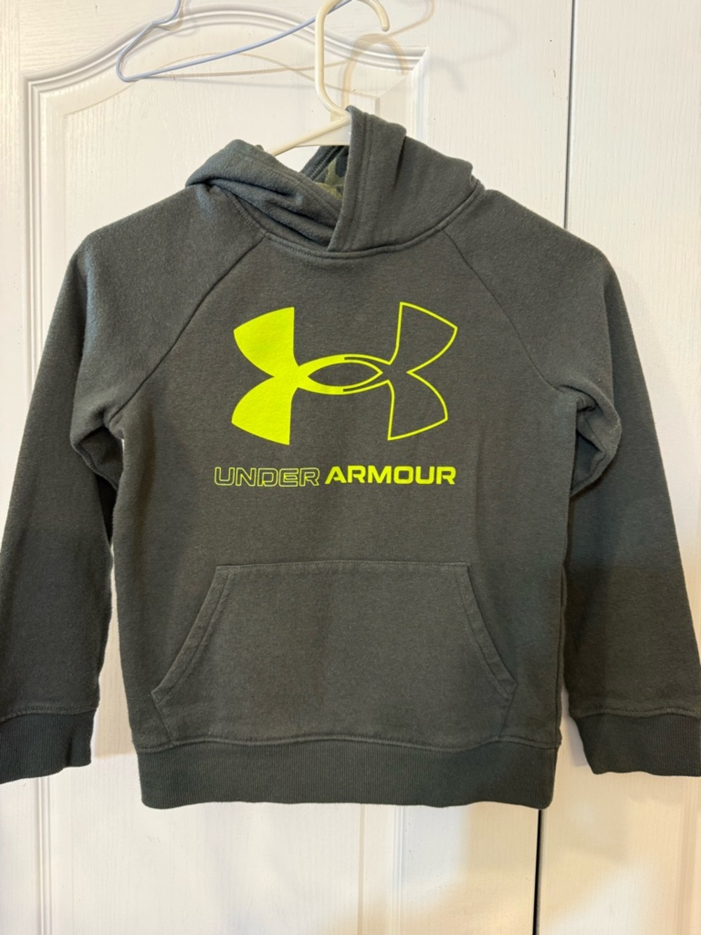 Under Armour Kids Dark Gray Hoodie with Neon Yellow Logo